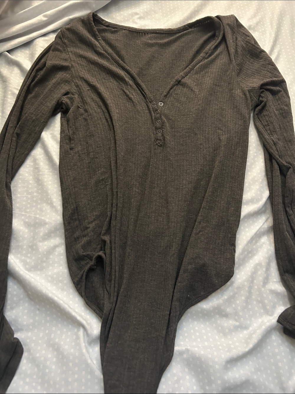 American Eagle Outfitters Ribbed Long-Sleeve Bodysuit in Dark Brown